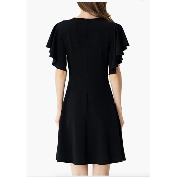 Size XXL‎ 1X 16 BLACK CREPE FLUTTER SLEEVE SKATER DRESS Wedding Party PLUS SIZE - Picture 2 of 11